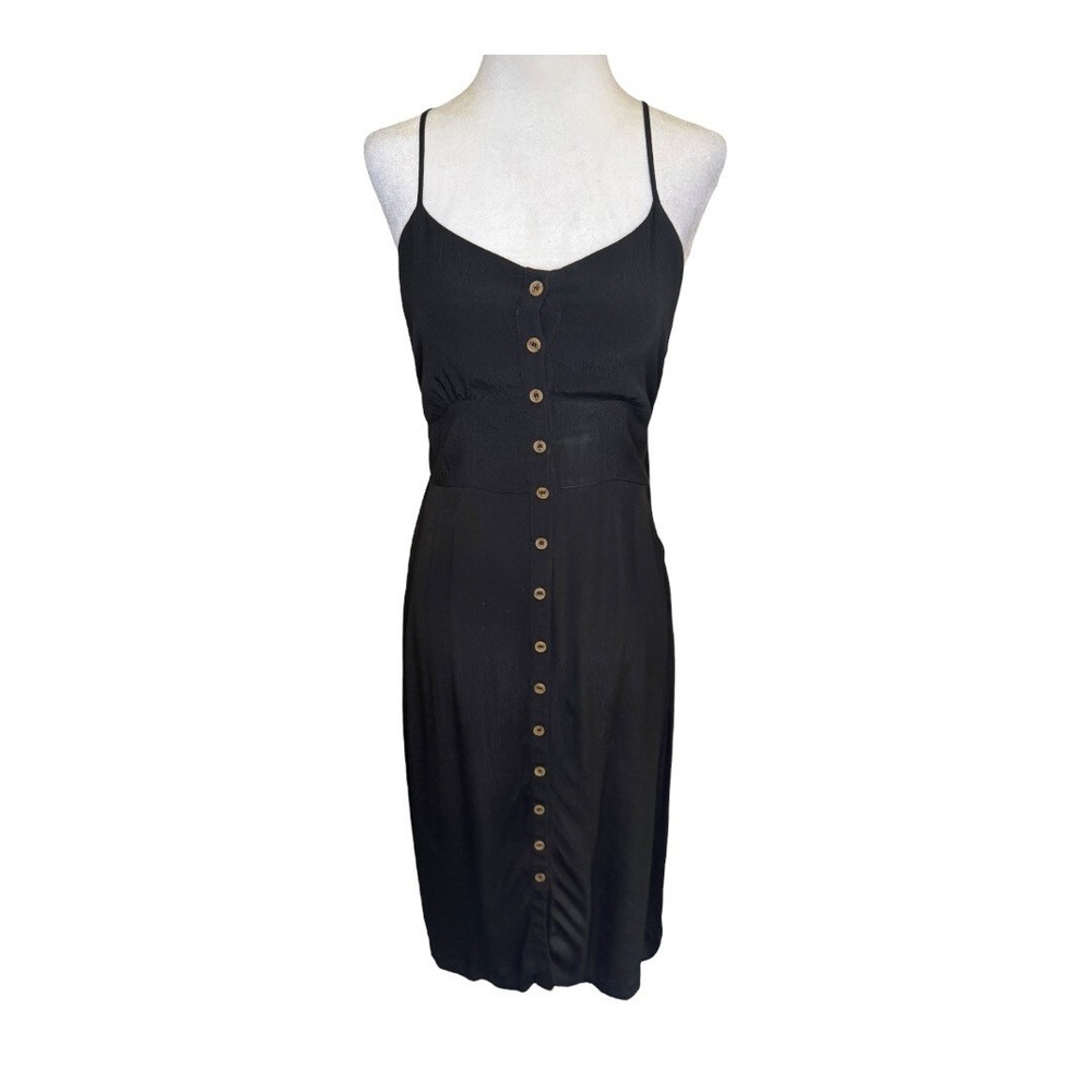 Code X Mode Black Button Front Dress Tie Back Sleeveless Casual Midi Size Medium
